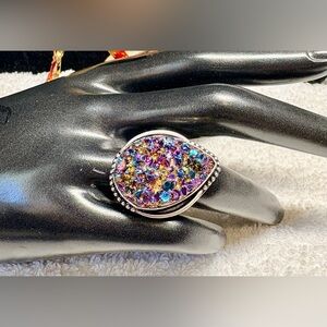 Multicolor TITANIUM DRUZY Teardrop Statement Ring/925